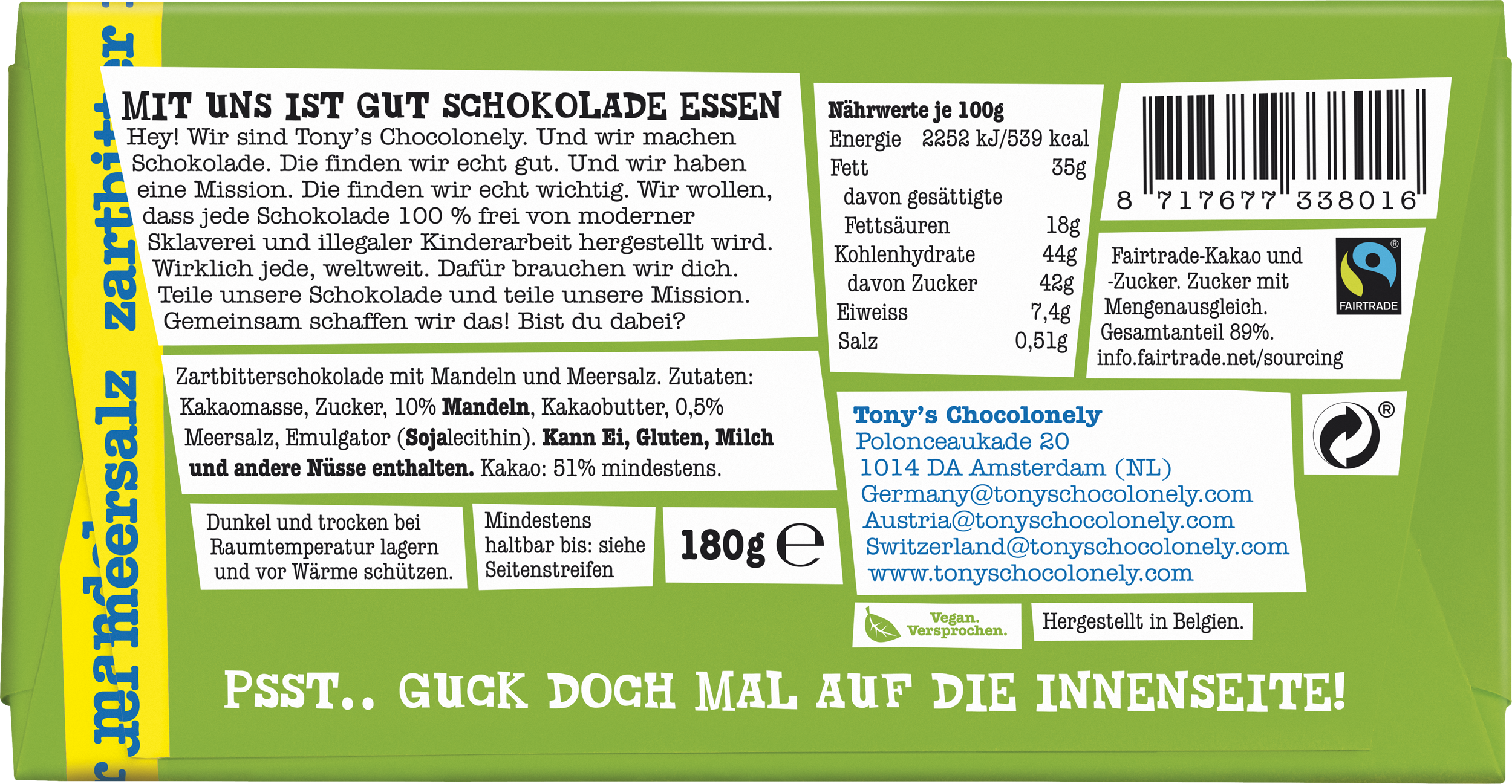 Zartbitterschokolade 51% Mandel Meersalz-Tonys Chocolonely Austria