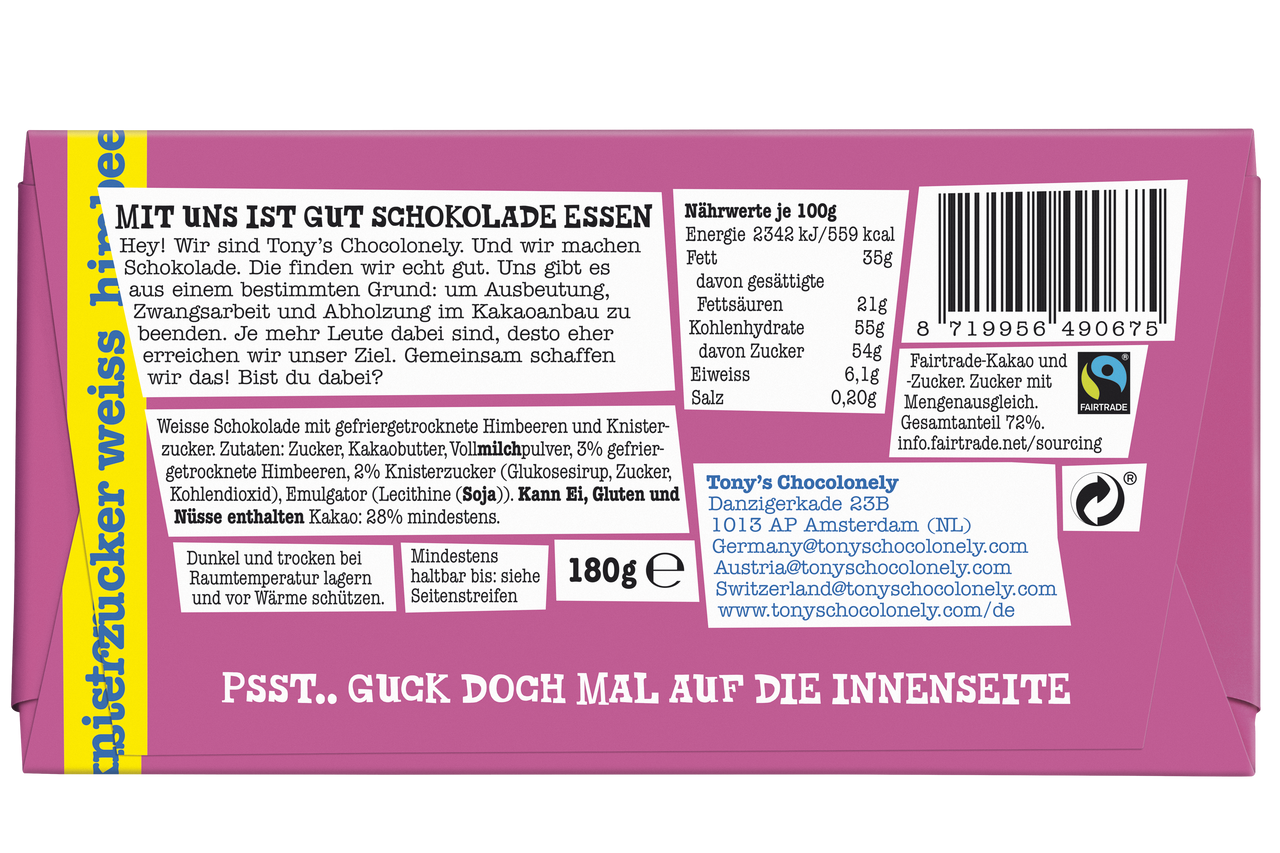 Weiße Schokolade mit Himbeere und Knisterzucker