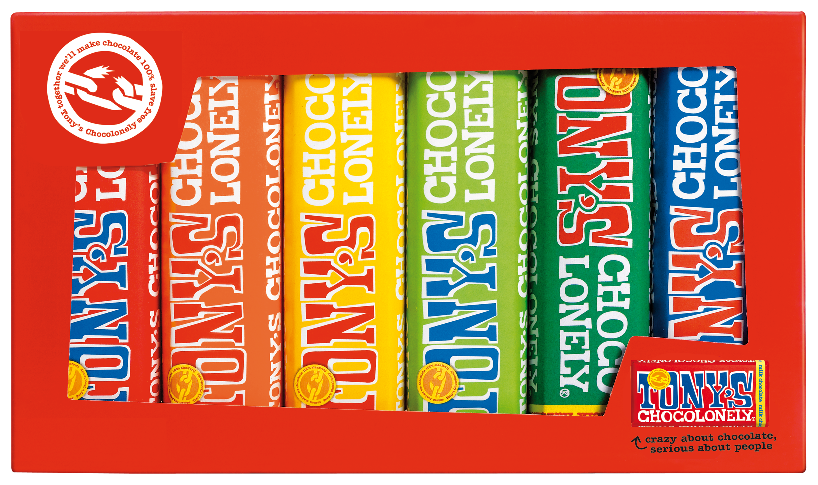 Rainbow tasting pack 6 bars 47/50g FT 12CU DACH-SC-Tonys Chocolonely Austria