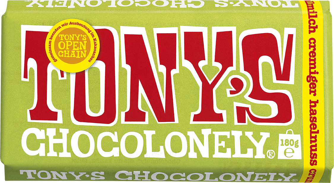 Vollmilchschokolade 32 % cremiger Haselnuss Crunch-Tonys Chocolonely Austria